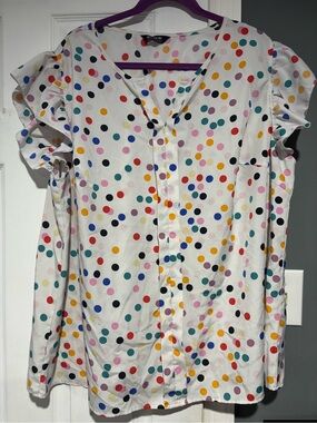 BloomChic Purple Polka Dot Dress with Pink Orange Red Black Accents